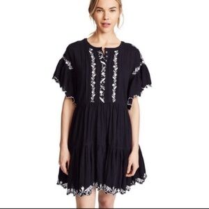 Free People Santiago Dress black white embroidered size XS